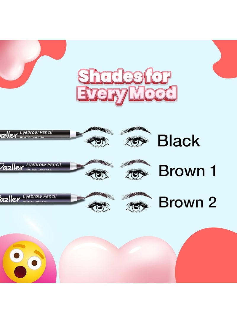 دازلير قلم تحديد الحواجب دازلر مع مبراة | مقاوم للماء | يدوم طويلاً | تركيبة شمعية كريمية | غني بزيت الكرنوبا وزيت الخروع | أسود | مجموعة من 6 أقلام | 9 غرام - Image 2